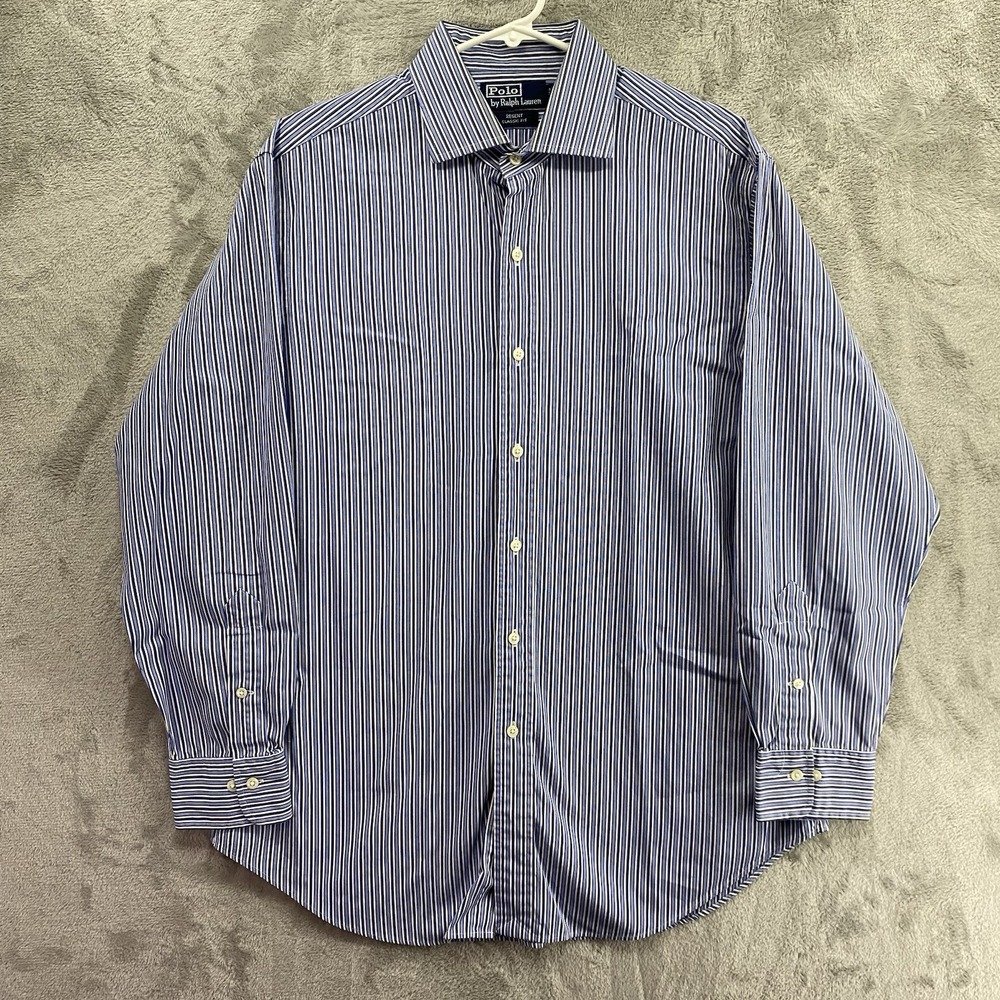 Polo Ralph Lauren Shirt Mens XL 16 Blue Striped Long Sleeve Regent Button Up EUC